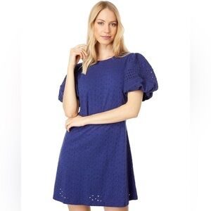 Free People Apricot Rose Puff Sleeve Eyelet Lace Dress Living Indigo
